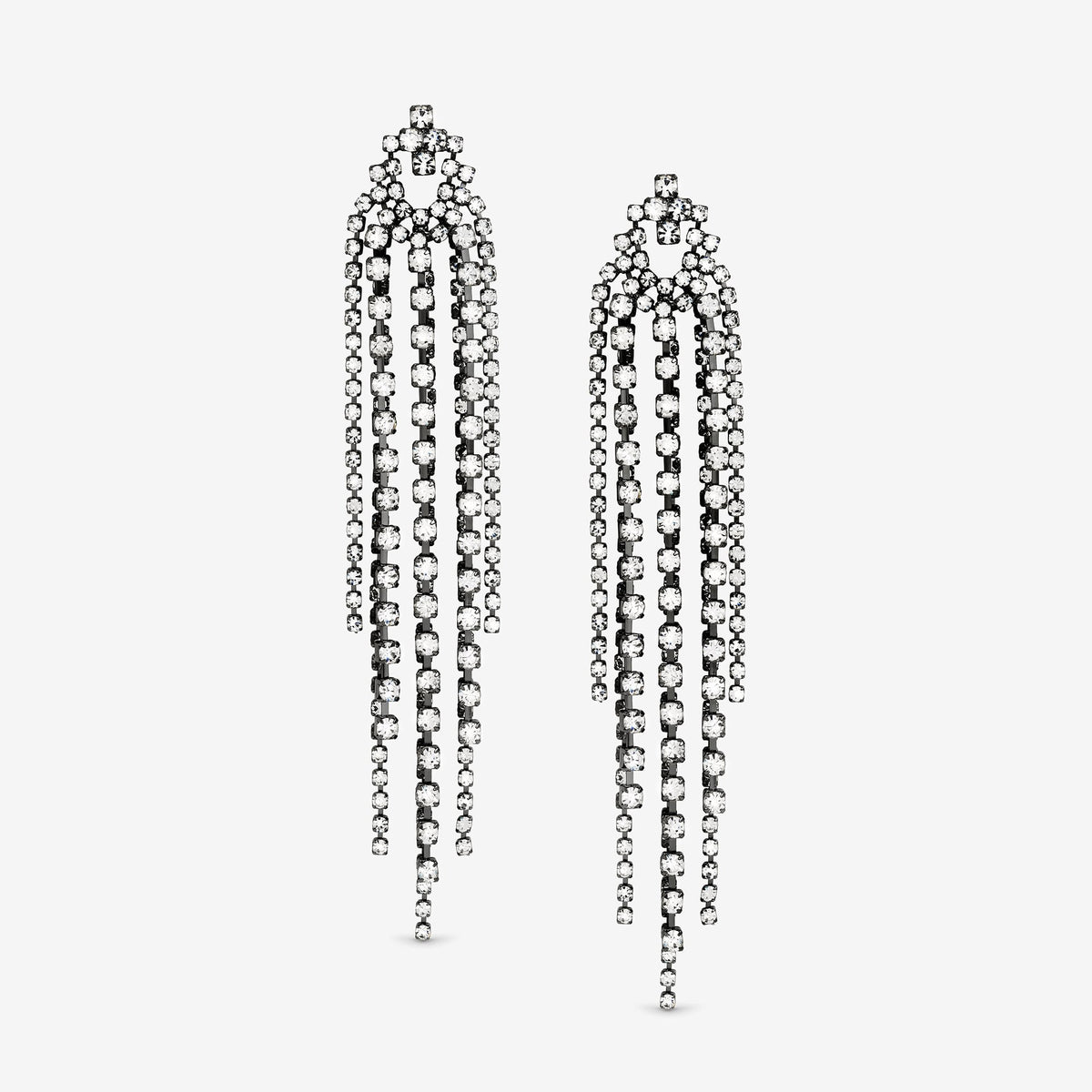 Mood Hematite Crystal Multi Strand Long Statement Drop Earrings