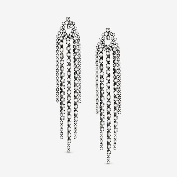 Mood Hematite Crystal Multi Strand Long Statement Drop Earrings