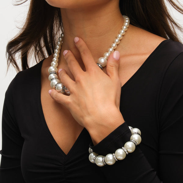 Mood Hematite Crystal & Cream Pearl Beaded Necklace