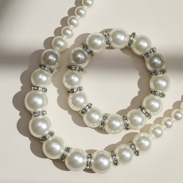 Mood Hematite Crystal & Cream Pearl Beaded Stretch Bracelet