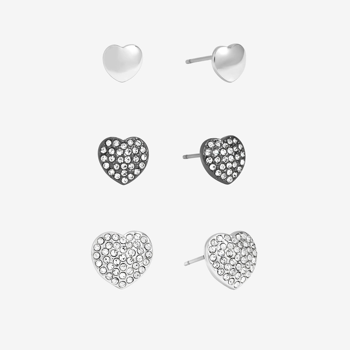 Mood Mixed Plated Crystal Heart Stud Earrings - Pack of 3