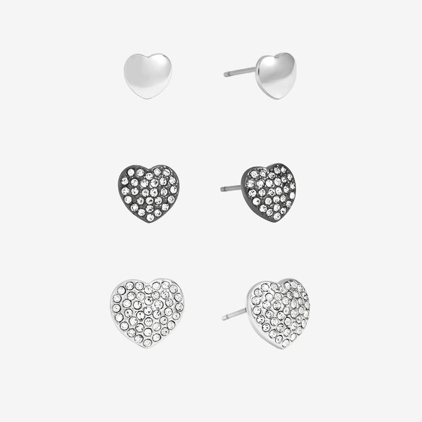 Mood Mixed Plated Crystal Heart Stud Earrings - Pack of 3