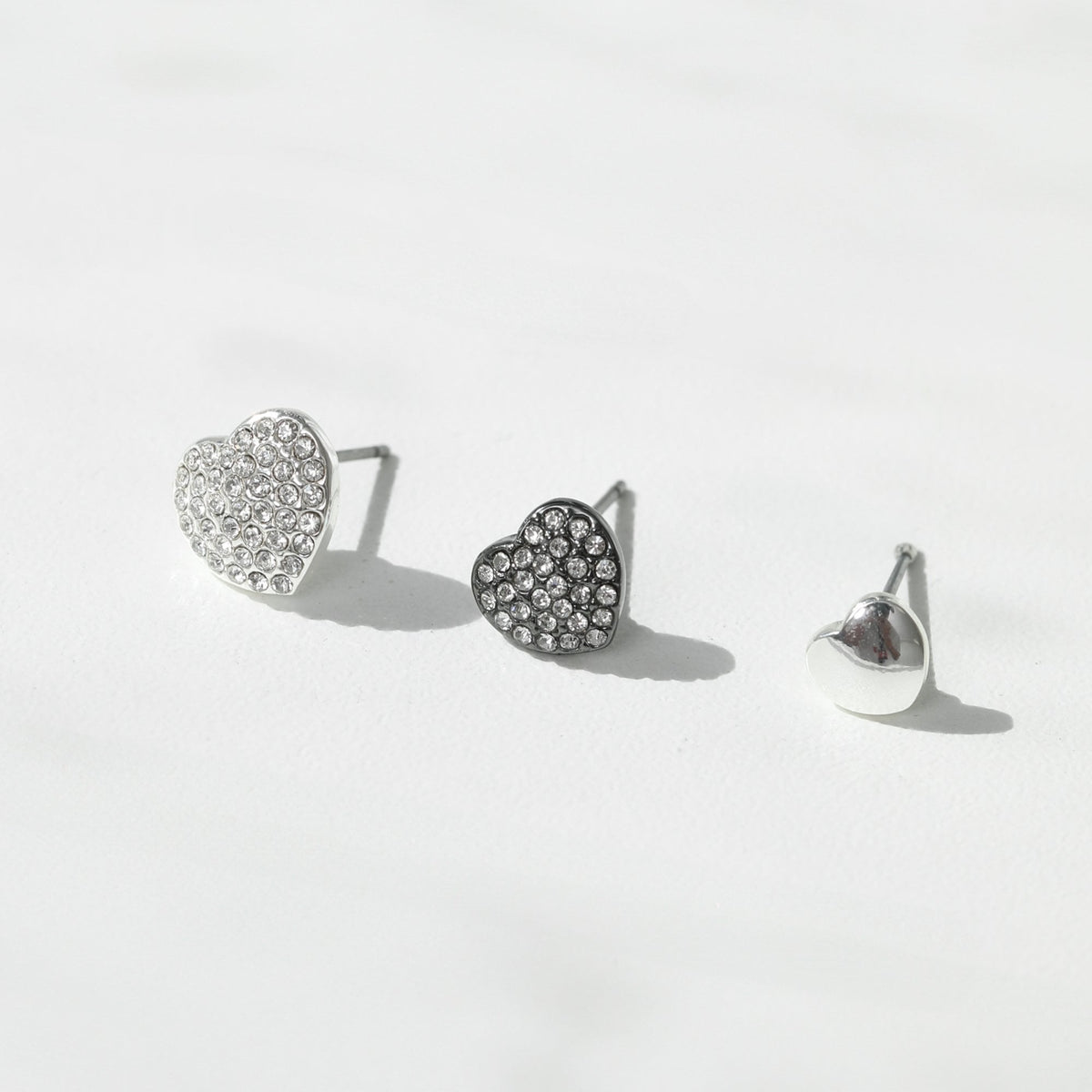 Mood Mixed Plated Crystal Heart Stud Earrings - Pack of 3