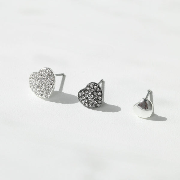 Mood Mixed Plated Crystal Heart Stud Earrings - Pack of 3