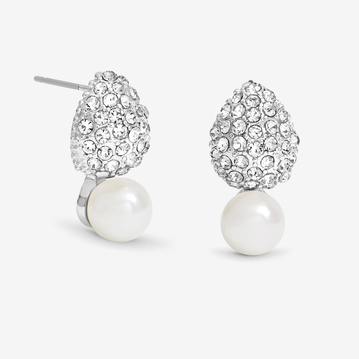 Mood Silver Crystal Dome Pearl Drop Small Earrings