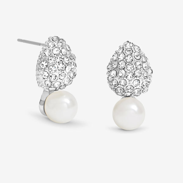 Mood Silver Crystal Dome Pearl Drop Small Earrings