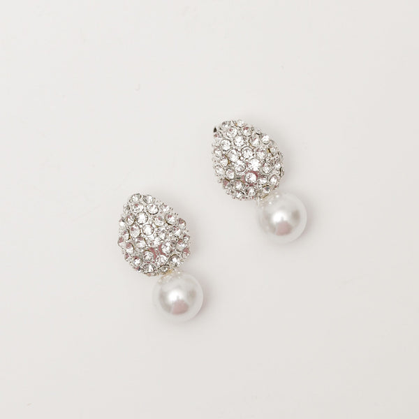 Mood Silver Crystal Dome Pearl Drop Small Earrings
