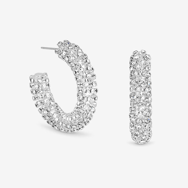 Mood Silver Crystal Chubby Hoop Earrings