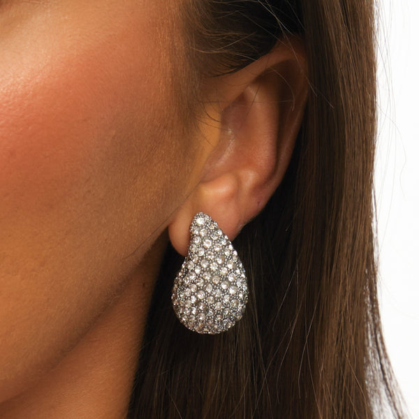 Mood Silver Crystal Dome Stud Earrings