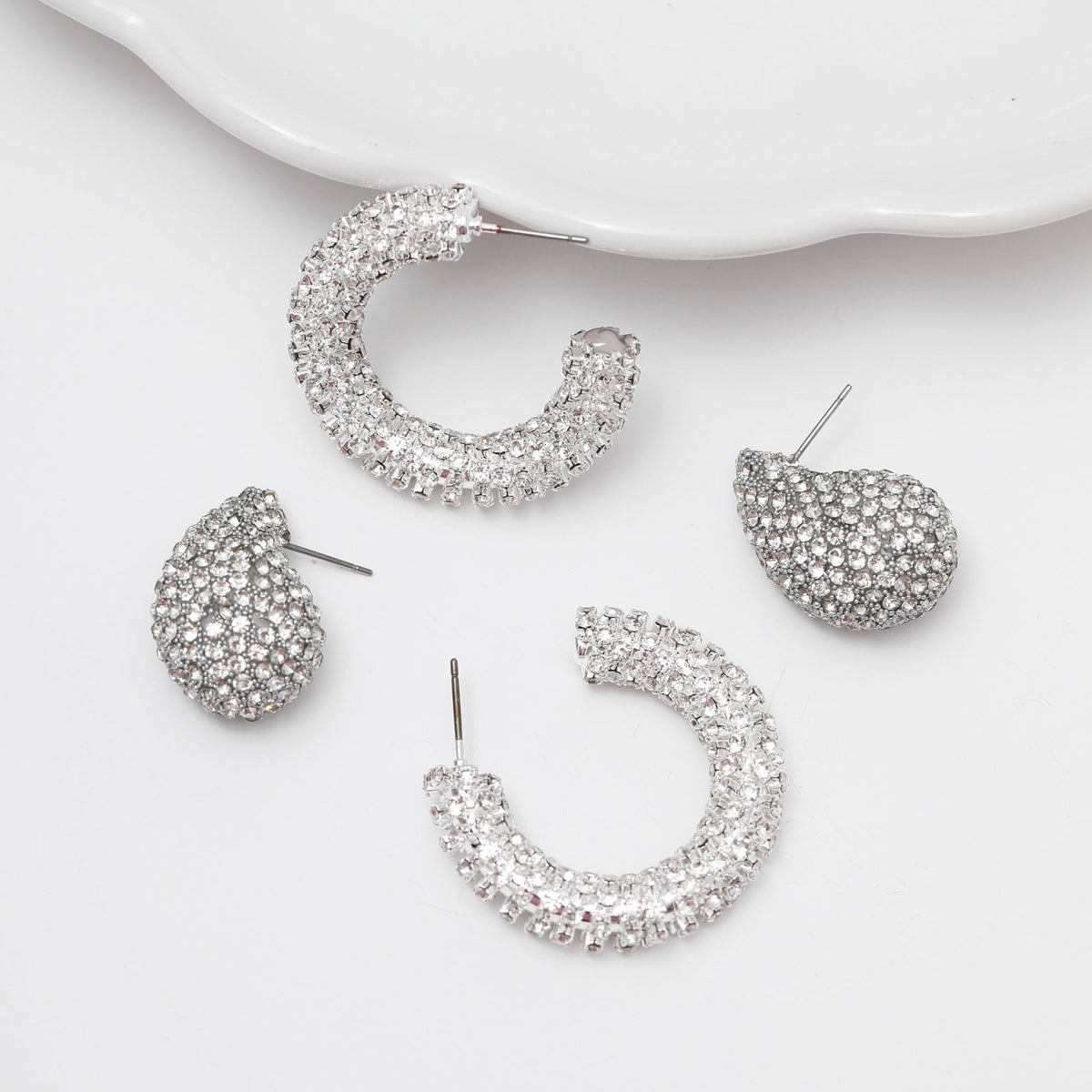 Mood Silver Crystal Dome Stud Earrings