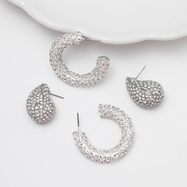 Mood Silver Crystal Dome Stud Earrings