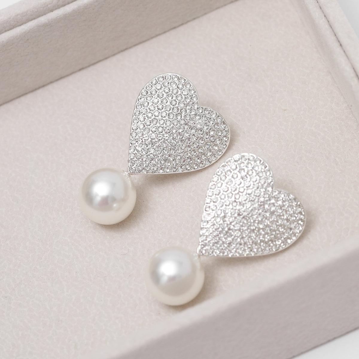 Mood Silver Crystal Heart With Pearl Drop Statement Earrings
