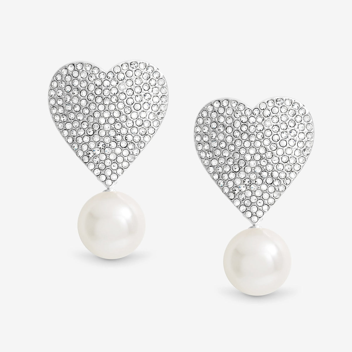 Mood Silver Crystal Heart With Pearl Drop Statement Earrings
