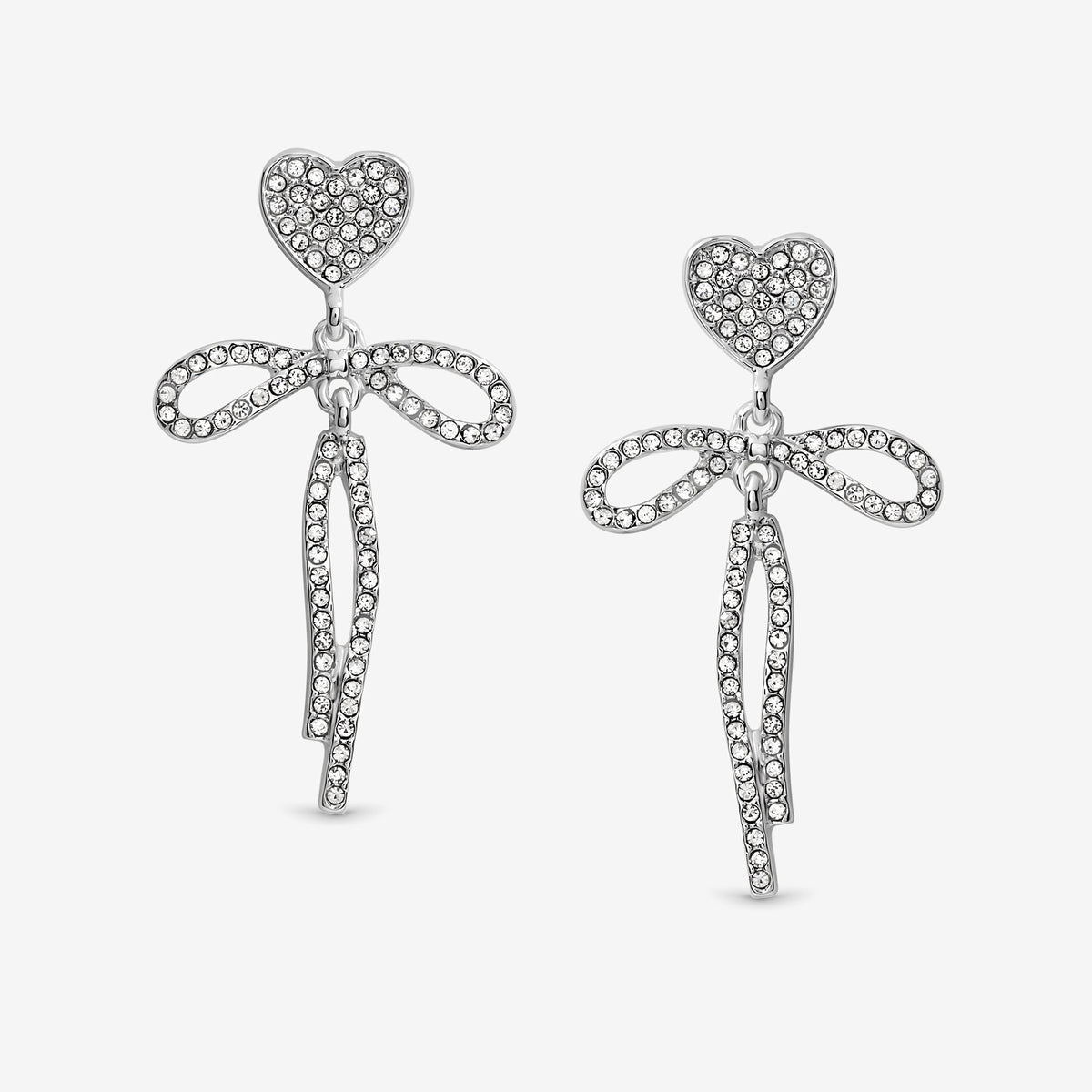 Mood Silver Crystal Dainty Heart & Bow Drop Earrings