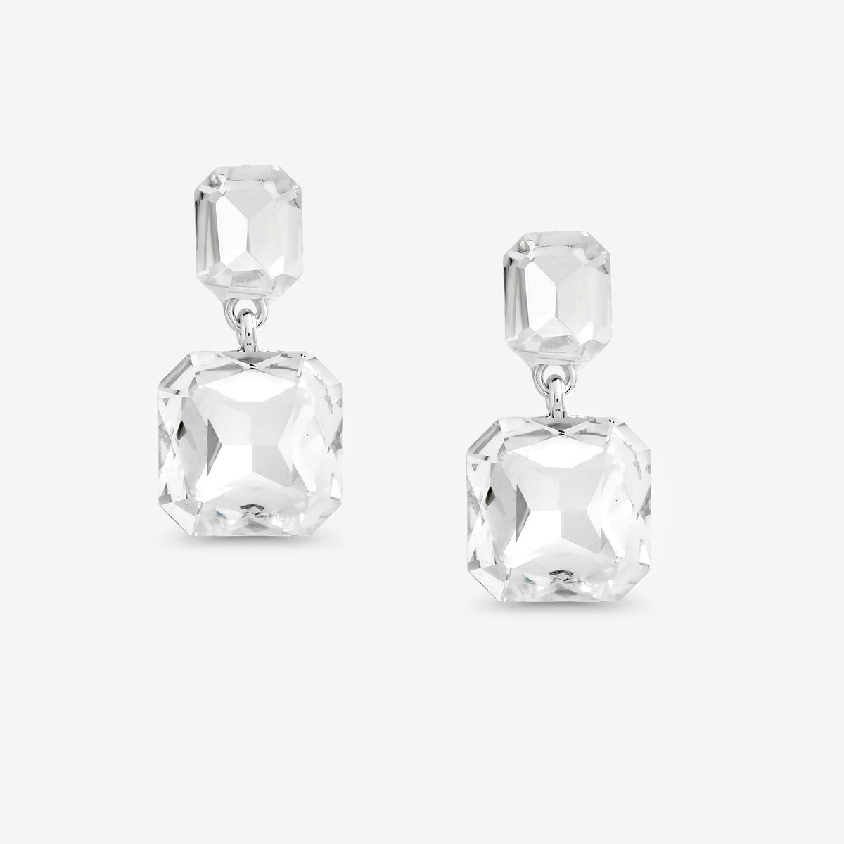 Mood Silver Crystal Rectangle Drop Earrings