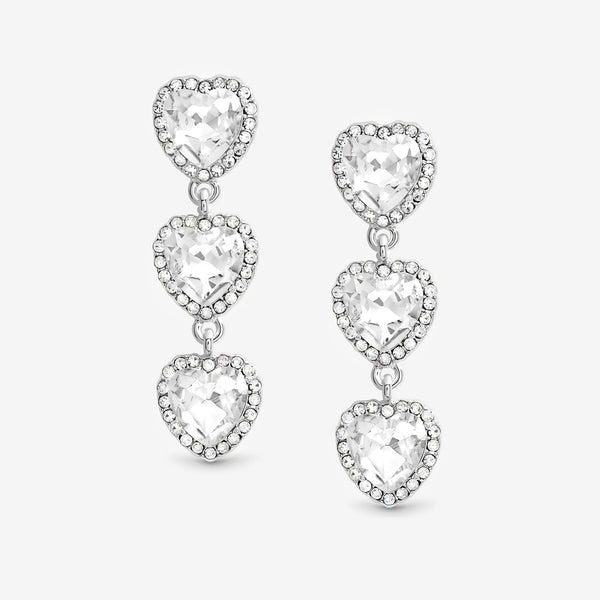 Mood Silver Crystal Heart Triple Drop Statement Earrings