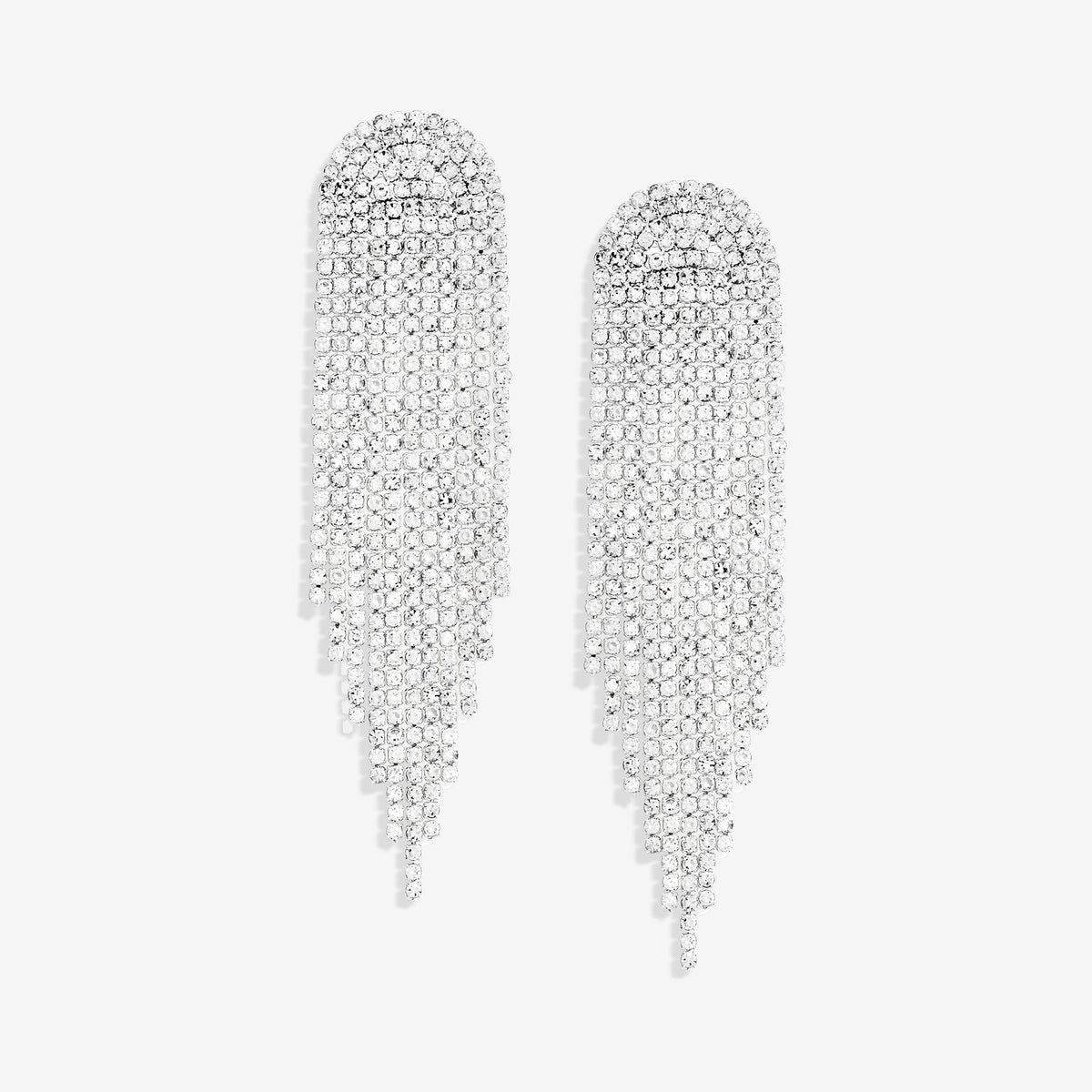 Mood Silver Crystal Tassel Statement Drop Earrings