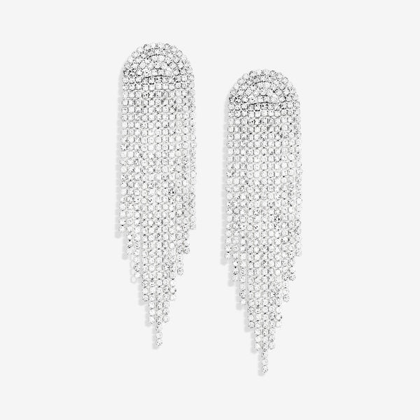 Mood Silver Crystal Tassel Statement Drop Earrings