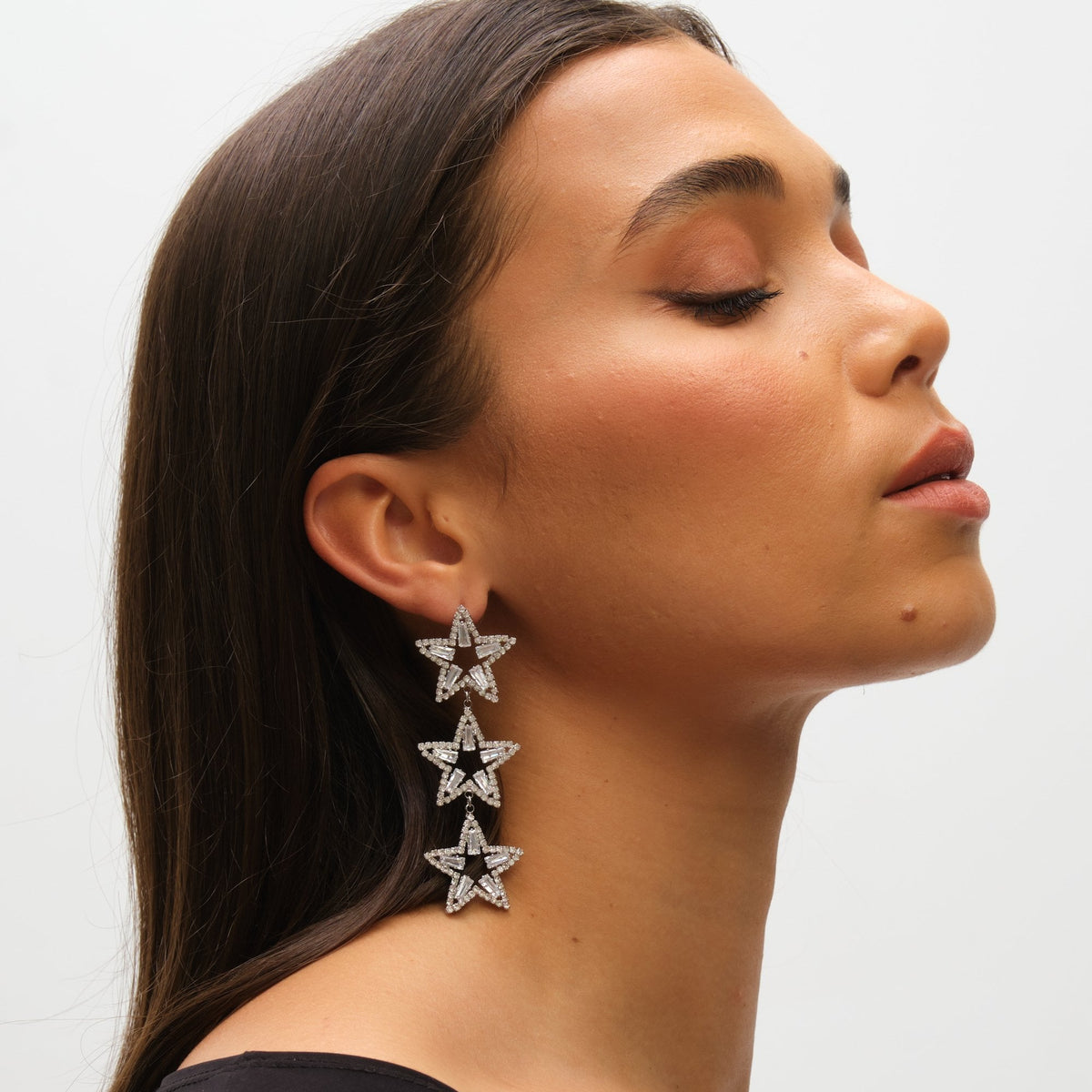 Mood Silver Crystal Triple Star Statement Drop Earrings