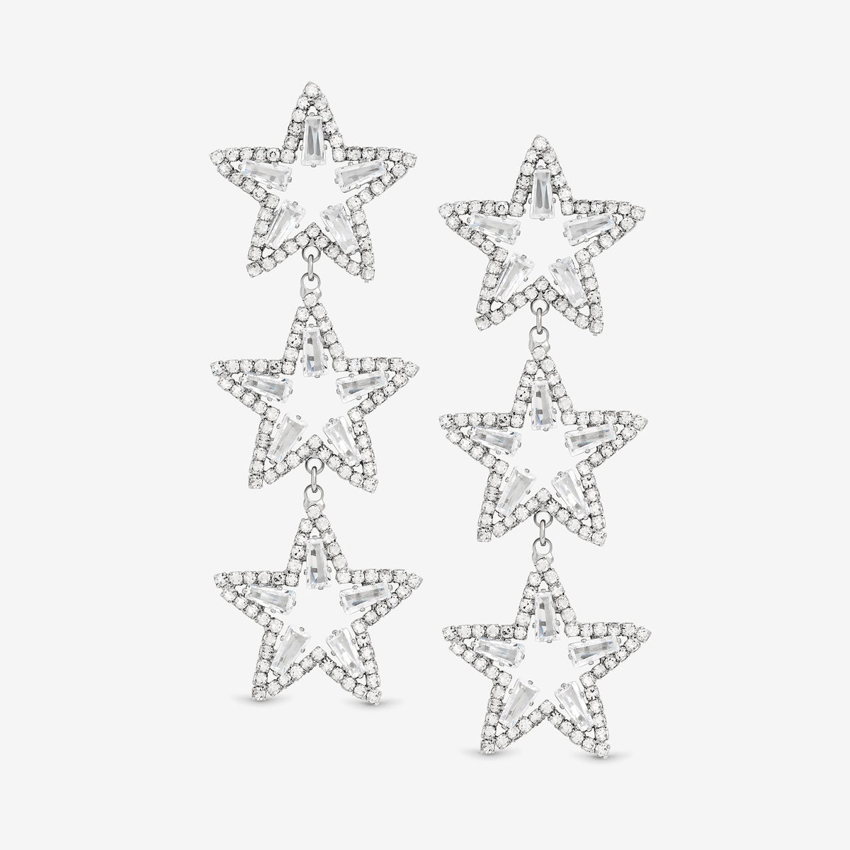 Mood Silver Crystal Triple Star Statement Drop Earrings