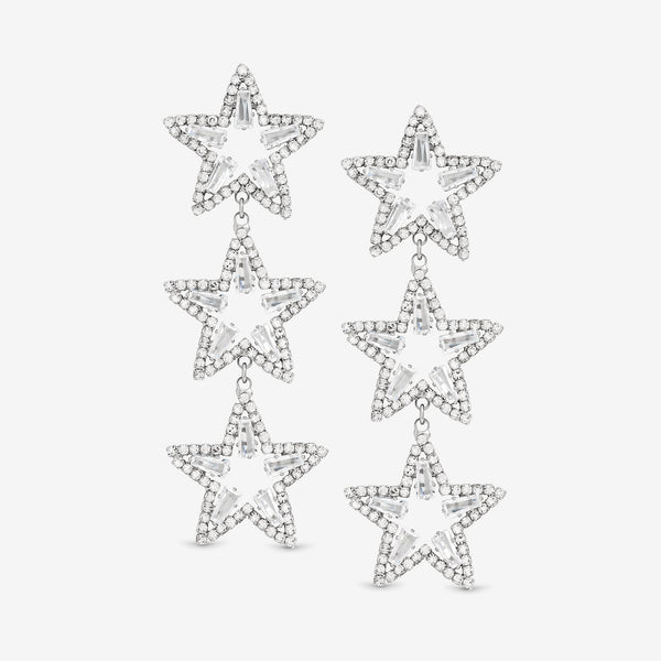 Mood Silver Crystal Triple Star Statement Drop Earrings