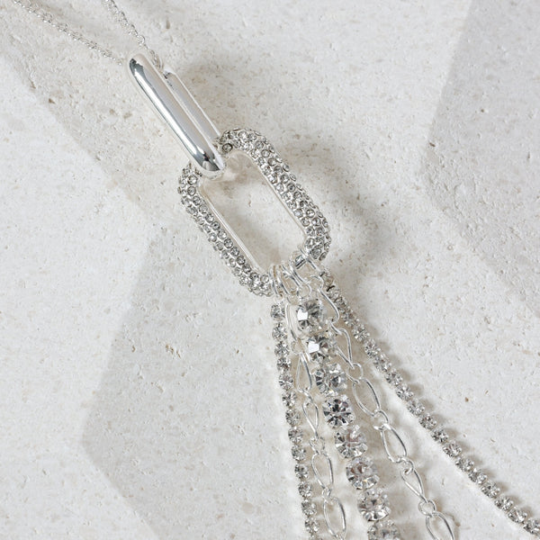 Mood Silver Crystal Link Tassel Necklace