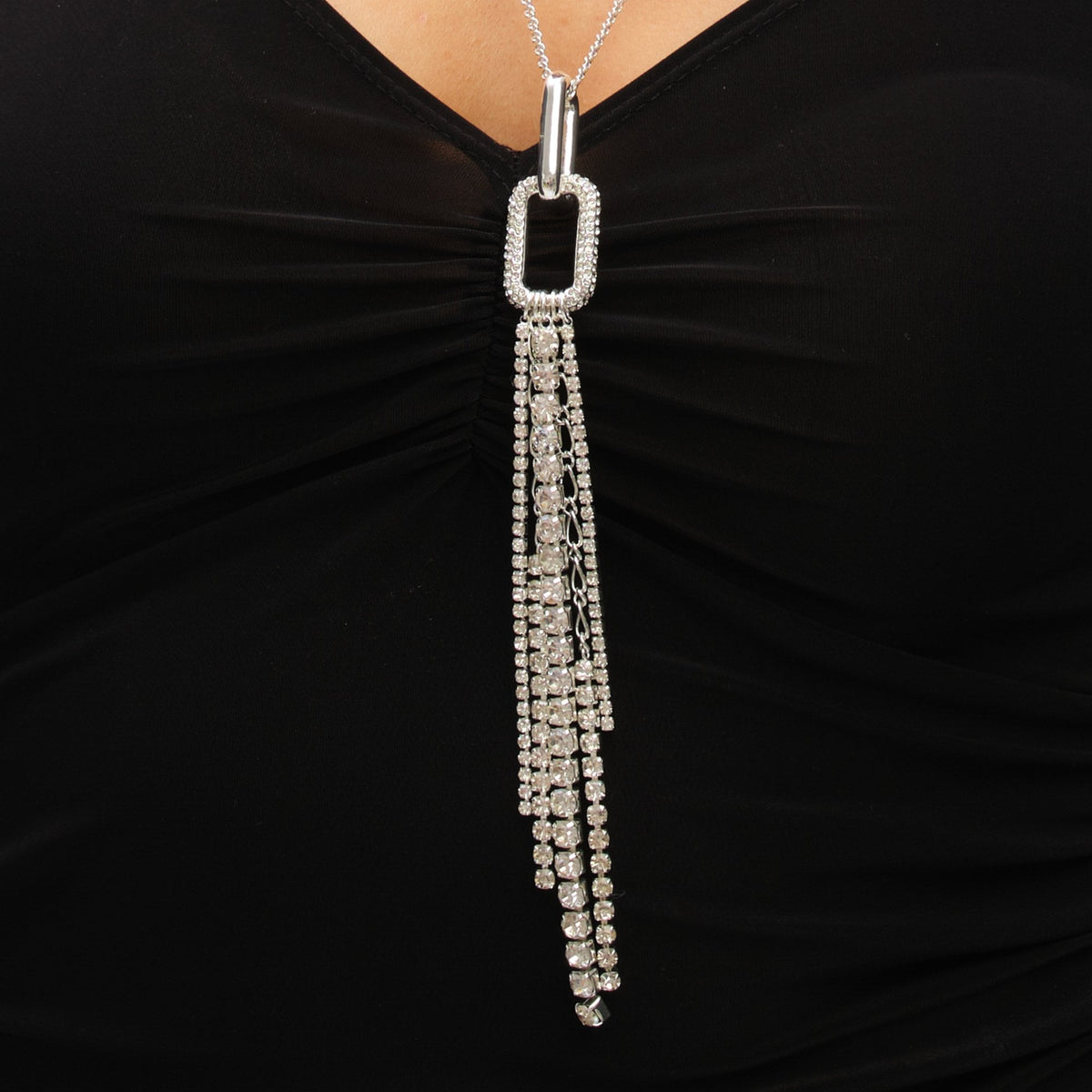 Mood Silver Crystal Link Tassel Necklace