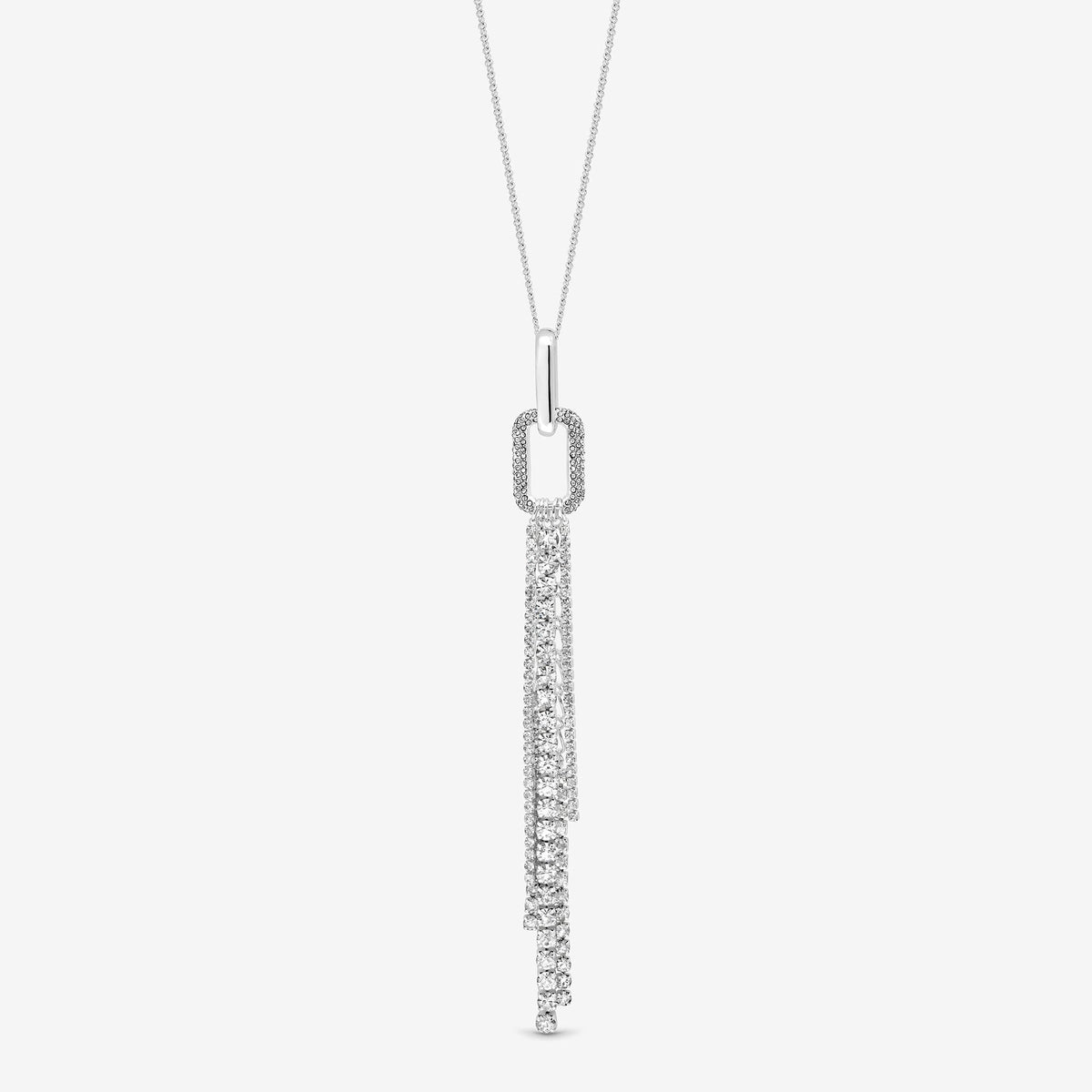 Mood Silver Crystal Link Tassel Necklace