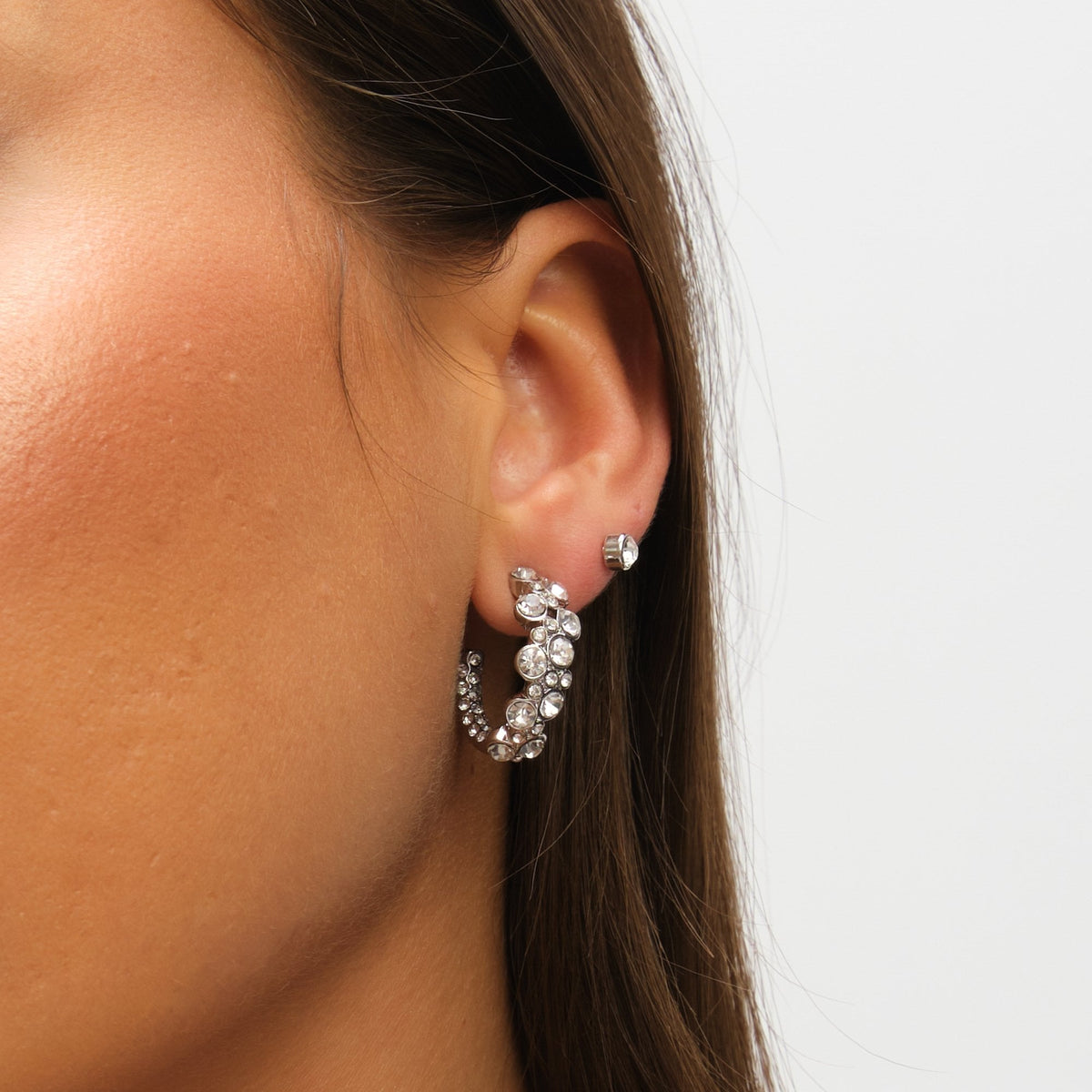 Mood Silver Floral Crystal Stud & Hoop Earrings - Pack of 3