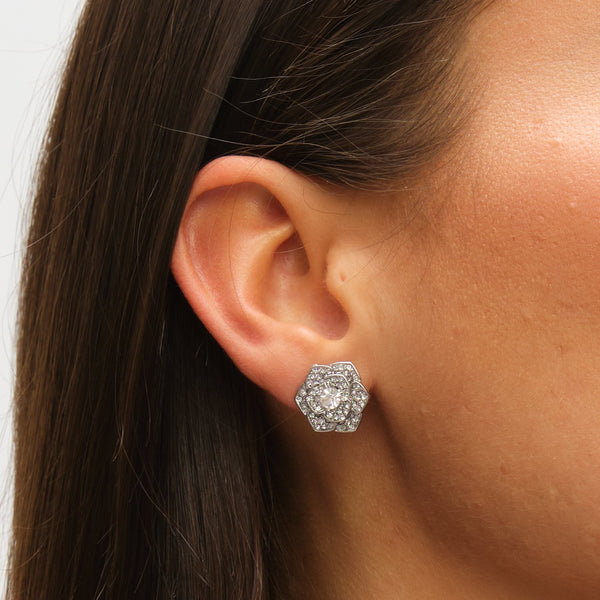Mood Silver Floral Crystal Stud & Hoop Earrings - Pack of 3
