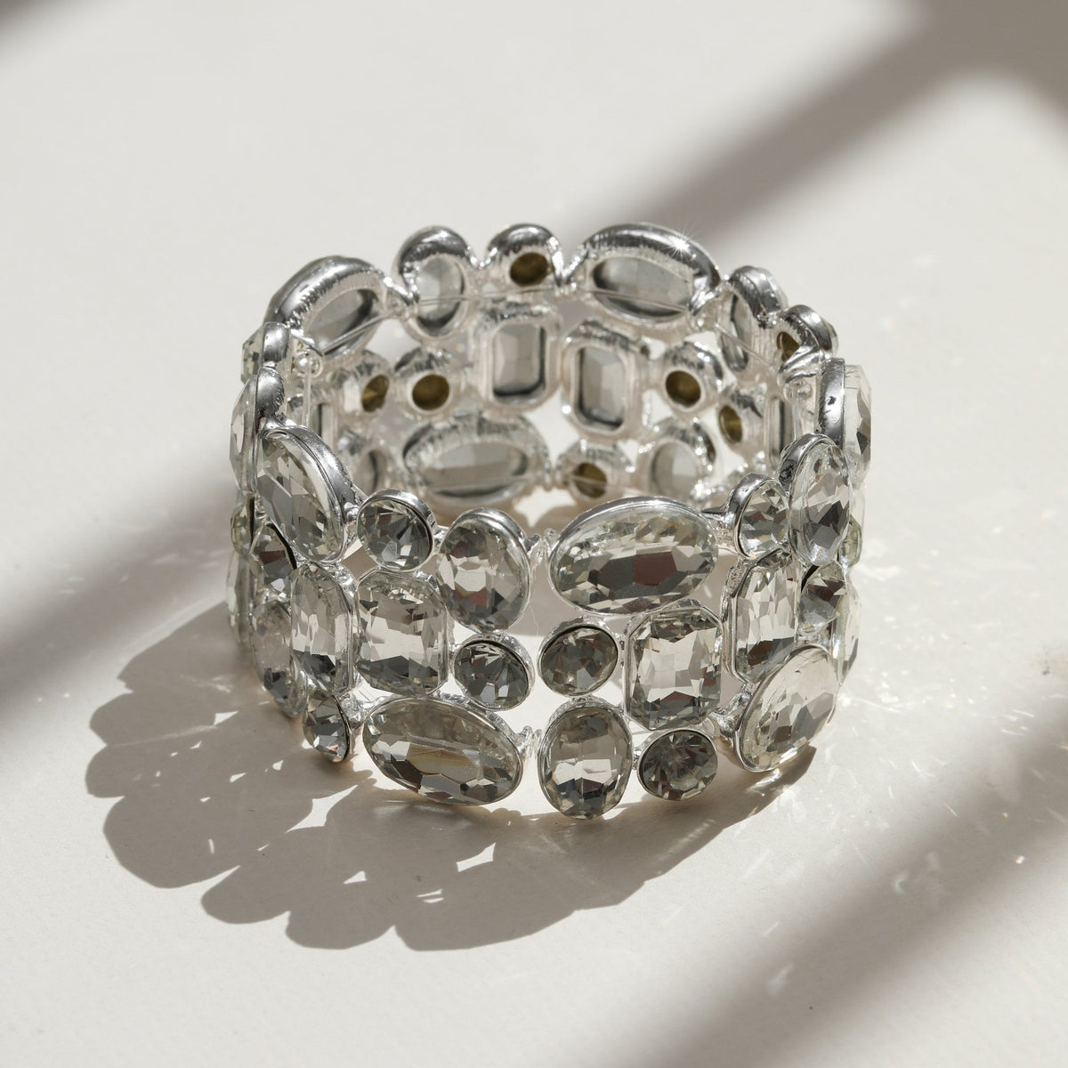 Mood Silver Mixed Crystal Chunky Stretch Cuff