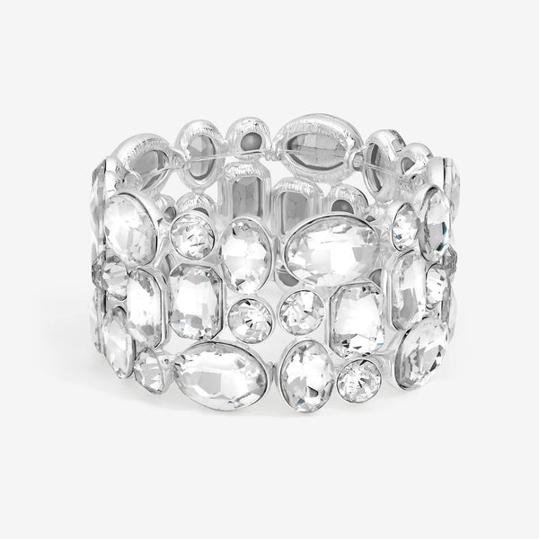 Mood Silver Mixed Crystal Chunky Stretch Cuff