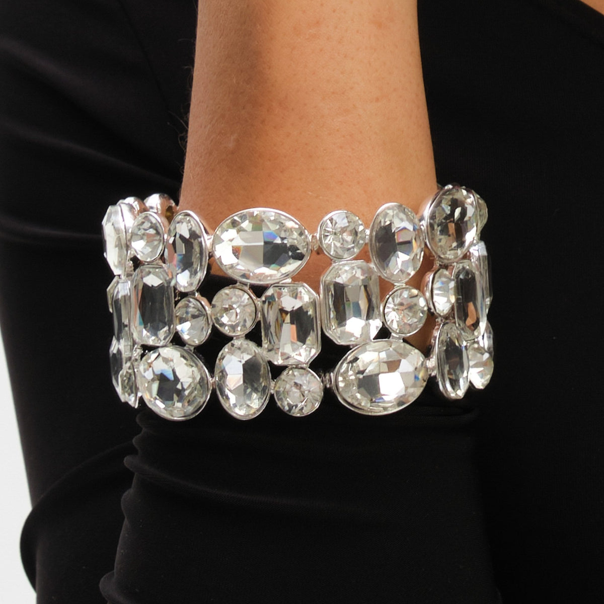 Mood Silver Mixed Crystal Chunky Stretch Cuff