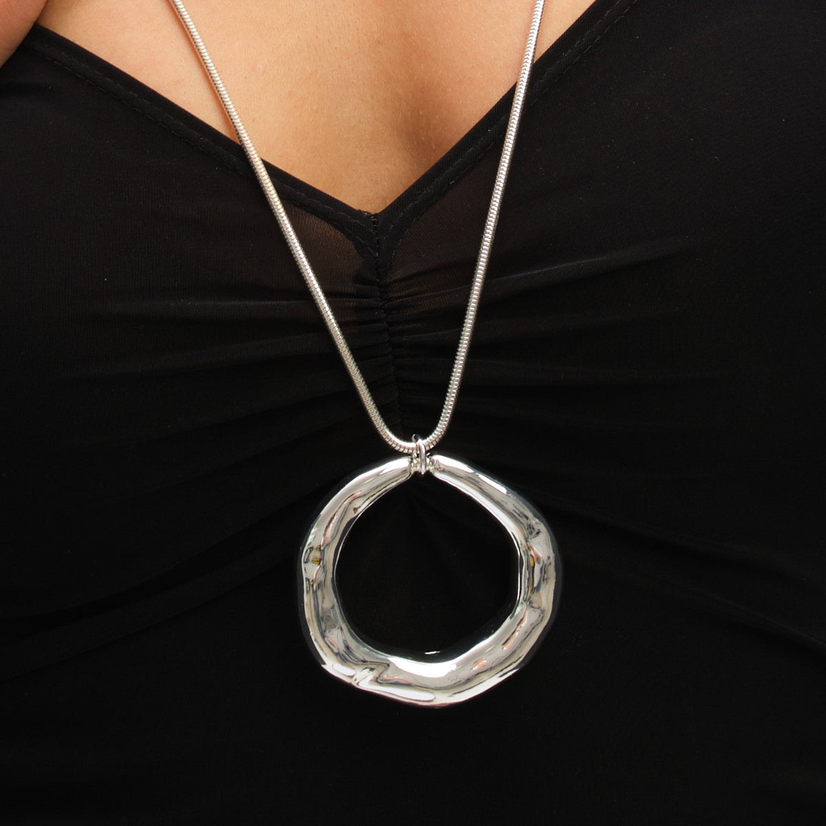 Mood Silver Polished Abstract Long Open Pendant