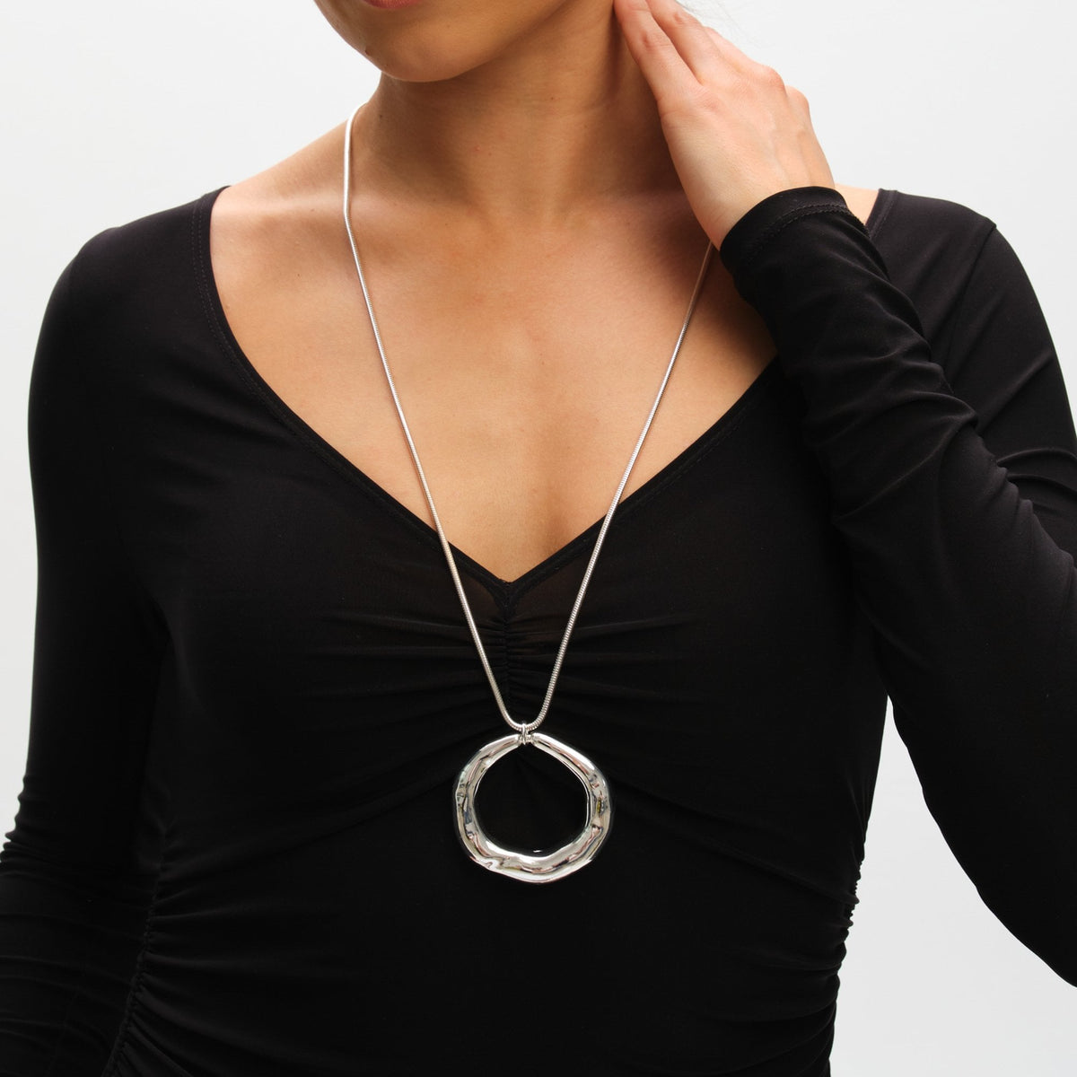 Mood Silver Polished Abstract Long Open Pendant