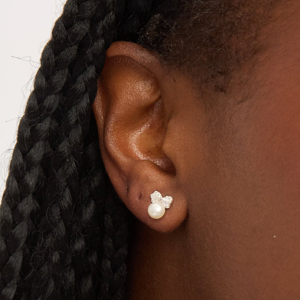 Simply Silver Sterling Silver 925 Pave and Pearl Stud Earrings