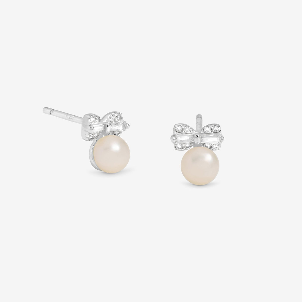 Simply Silver Sterling Silver 925 Pave and Pearl Stud Earrings