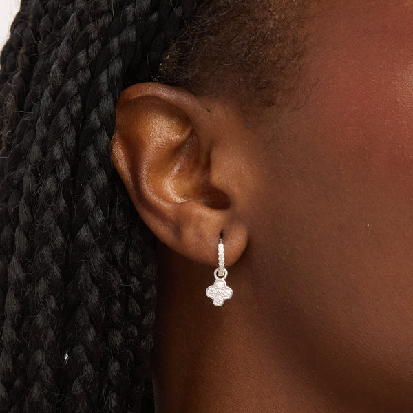 Simply Silver Sterling Silver 925 Polished and Cubic Zirconia Clover Charm Hoop Earrings