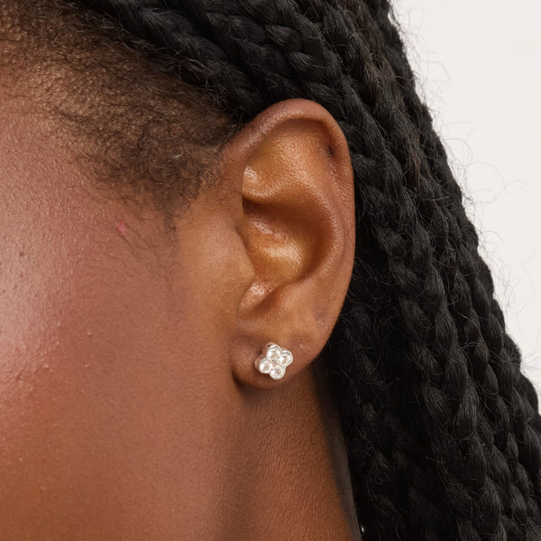 Simply Silver Sterling Silver 925 Polished and Cubic Zirconia Clover Stud Earrings