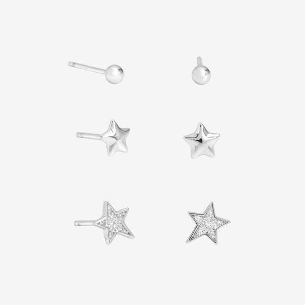 Simply Silver Sterling Silver 925 Polished and Cubic Zirconia Celestial Earrings - Pack of 3