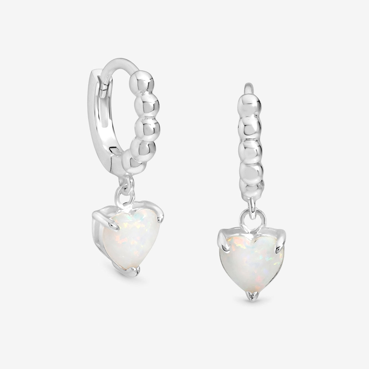 Simply Silver Sterling Silver 925 Polished and Opal Heart Hoop Earrings