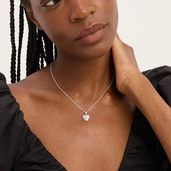 Simply Silver Sterling Silver 925 Polished and Pave Heart Pendant