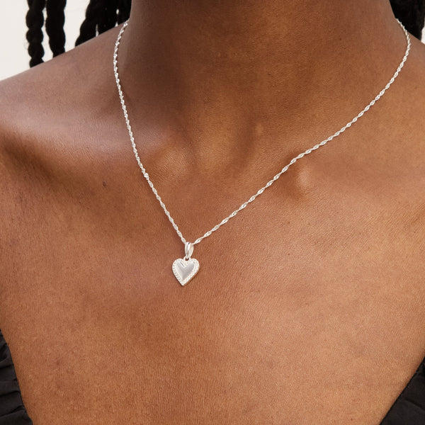 Simply Silver Sterling Silver 925 Polished and Pave Heart Pendant