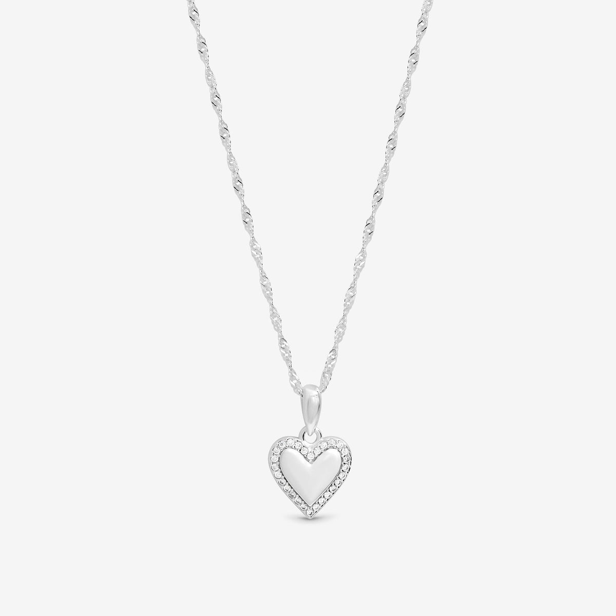Simply Silver Sterling Silver 925 Polished and Pave Heart Pendant