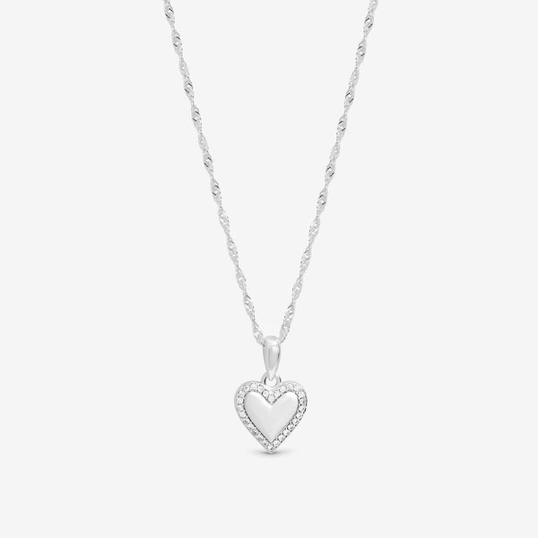Simply Silver Sterling Silver 925 Polished and Pave Heart Pendant