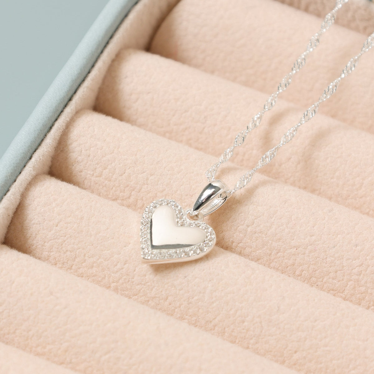 Simply Silver Sterling Silver 925 Polished and Pave Heart Pendant