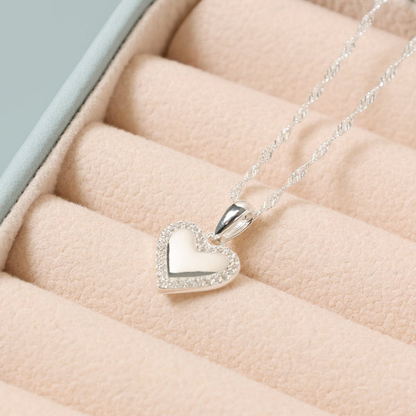 Simply Silver Sterling Silver 925 Polished and Pave Heart Pendant