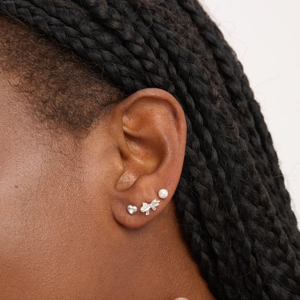 Simply Silver Sterling Silver 925 Polished and Pearl Bow Earrings - Pack of 3