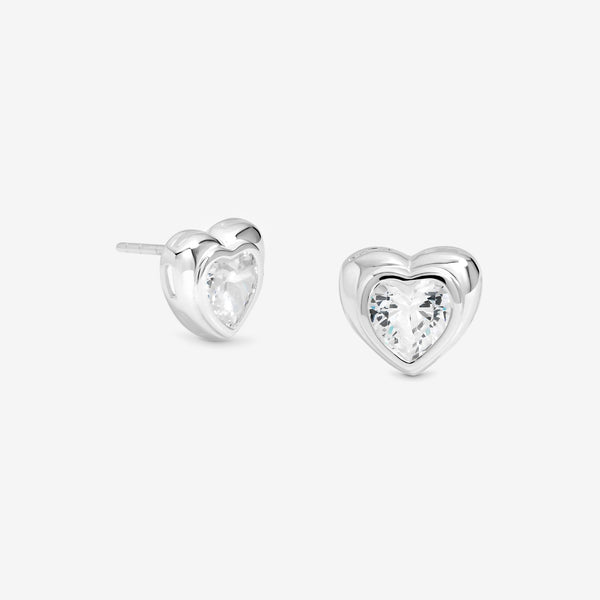 Simply Silver Sterling Silver 925 Polished Cubic Zirconia Centre Heart Stud Earrings