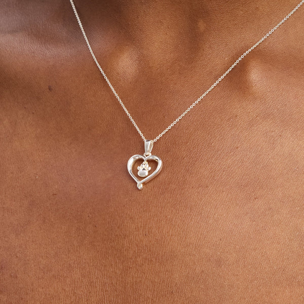 Simply Silver Sterling Silver 925 Polished Heart and Pawprint Pendant